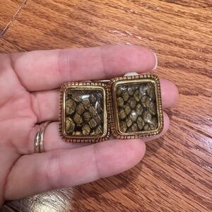 Vintage‎ 90s Gold and Brown Square Clip On Earrings